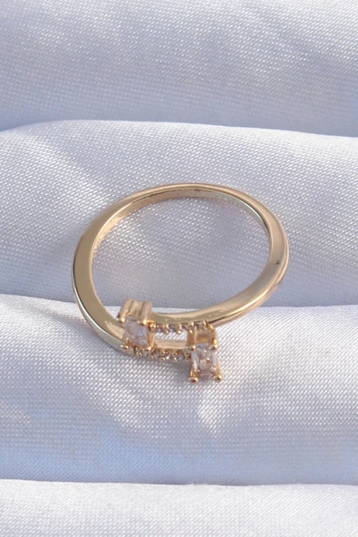 Pirinç Gold Renk Zirkon Taşlı Geometrik Ayarlanabilir Yüzük - TJ-BYK3239 - 2