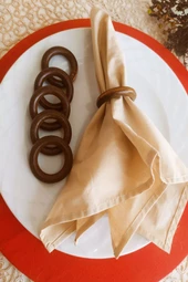 6lı Kahverengi Vintage Ahşap Halka Peçete Yüzüğü - 2