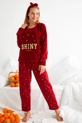 Nisanca Kışlık Polar Yılbaşı Kadın Pijama Takımı- Saç Bandı Hediyeli - 2