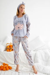 Nisanca Kışlık Polar Yılbaşı Kadın Pijama Takımı- Saç Bandı Hediyeli - 6