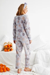 Nisanca Kışlık Polar Yılbaşı Kadın Pijama Takımı- Saç Bandı Hediyeli - 7
