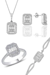 Gümüş rodyumlu baget taşlı dörtlü set SGTL10954RODAJ - 1