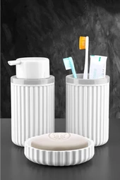 SAS Banyo Takımı Diş Fırçalık Sıvı Sabunluk Katı Sabunluk 3Lü Set BEYAZ - 1