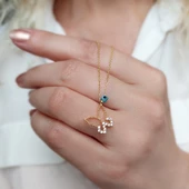 Kadın 925 Ayar Gümüş Nazar Boncuklu Kelebek Kolye thumbnail 2