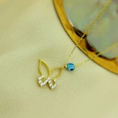 Kadın 925 Ayar Gümüş Nazar Boncuklu Kelebek Kolye thumbnail 5