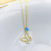 Kadın 925 Ayar Gümüş Nazar Boncuklu Kelebek Kolye thumbnail 3