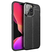 Vendas iPhone 14 Pro (14 Pro Uyumlu) Deri Desenli Niss Dikiş Tasarımlı Darbe Dirençli Silikon Kılıf + Seramik Nano Ekran Koruyucu - 3