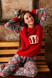 Nisanca Kışlık Kadın Polar Pijama Takımı - Yılbaşı Pijaması - 1
