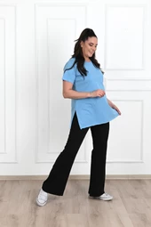 Kadın Bisiklet Yaka Yırtmaç Detaylı Büyük Beden Tshirt 9633-22 - 2