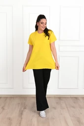 Kadın Bisiklet Yaka Yırtmaç Detaylı Büyük Beden Tshirt 9633-22 - 8