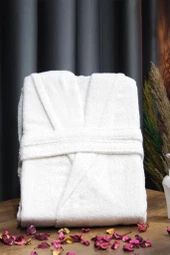 Plain Şal Yaka Büyük Beden Tek Banyo Bornozu Krem thumbnail 7