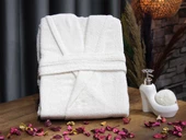 Plain Şal Yaka Büyük Beden Tek Banyo Bornozu Krem thumbnail 2