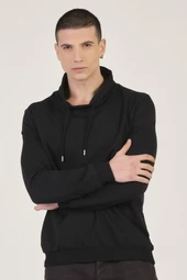 Siyah Şal Yaka Esnek Sweatshirt - 1