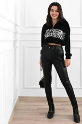 Kadın Kuş Gözü Detaylı Suni Deri Tayt 6016-23 - 1