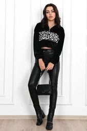 Kadın Kuş Gözü Detaylı Suni Deri Tayt 6016-23 - 2