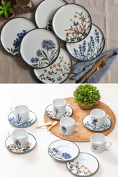 Porland Flower Garden 6 Kişilik Pasta ve Çay Takımı 18 Parça - 1