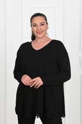 Kadın Etek Ucu Güpür Dantel Detaylı Büyük Beden Bluz 1386-23 - 1