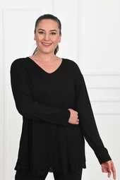 Kadın Etek Ucu Güpür Dantel Detaylı Büyük Beden Bluz 1386-23 - 2