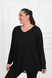 Kadın Etek Ucu Güpür Dantel Detaylı Büyük Beden Bluz 1386-23 - 4