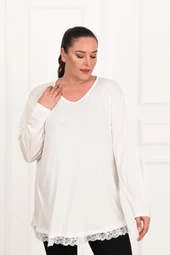 Kadın Etek Ucu Güpür Dantel Detaylı Büyük Beden Bluz 1386-23 - 11
