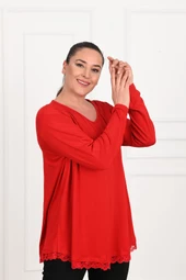 Kadın Güpür Dantelli Büyük Beden Bluz 1386-23 - 8