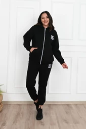 Kadın Fermuarlı Kapüşonlu Üç İplik Şardonlu Büyük Beden Eşofman Takımı 3586-23 - 3