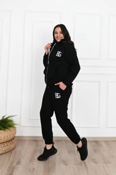 Kadın Fermuarlı Kapüşonlu Üç İplik Şardonlu Büyük Beden Eşofman Takımı 3586-23 - 4