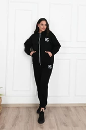 Kadın Fermuarlı Kapüşonlu Üç İplik Şardonlu Büyük Beden Eşofman Takımı 3586-23 - 2