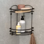 TEKNOTEL İKİ KATLI KANCALI BANYO RAFI MAT SİYAH LM008H - 1