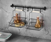 Sas Haus Ferforje Metal Sepet Askı Ve Kanca Set Siyah Retro 2 Sepetli - 1