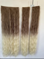Kumral Platin Ombreli Afro Dalgalı Uzun Yarım Ay Saç –  3 Parça Çıt Çıt 80cm. 270 gr. VIP SERI - 1