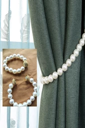 2 Adet Gold Mıknatıslı Krem İncili Perde Tutacağı & Perde Süsü 20cm - 1