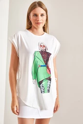 Kadın Yandan Bağlamalı Kadın Baskılı Tshirt - 3
