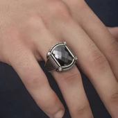 Lucky Life 925 Ayar Gumuss Siyah Zirkon Taşlı Erkek Yüzük - 4