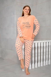 Nisanca Büyük Beden Peluş Polar Pijama Takımı- Kışlık Büyük Beden Kadın Pijama - 7