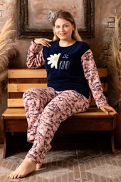 Nisanca Büyük Beden Peluş Polar Pijama Takımı- Kışlık Büyük Beden Kadın Pijama - 11