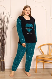 Nisanca Büyük Beden Peluş Polar Pijama Takımı- Kışlık Büyük Beden Kadın Pijama - 9