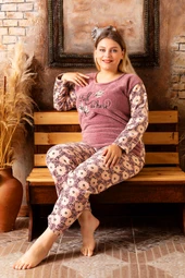 Nisanca Büyük Beden Peluş Polar Pijama Takımı- Kışlık Büyük Beden Kadın Pijama - 4