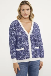 Renk Kombinli Yumoş Triko Hırka - Beyaz thumbnail 2