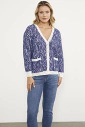 Renk Kombinli Yumoş Triko Hırka - Beyaz thumbnail 4