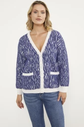 Renk Kombinli Yumoş Triko Hırka - Beyaz thumbnail 3