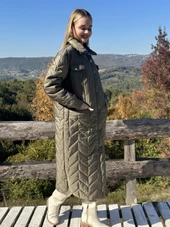 KADIN ŞİŞME UZUN KABAN HAKİ - BUTİK ESRA KANDEMİR 41105 thumbnail 6