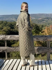 KADIN ŞİŞME UZUN KABAN HAKİ - BUTİK ESRA KANDEMİR 41105 thumbnail 5