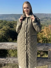 KADIN ŞİŞME UZUN KABAN HAKİ - BUTİK ESRA KANDEMİR 41105 thumbnail 3