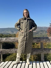 KADIN ŞİŞME UZUN KABAN HAKİ - BUTİK ESRA KANDEMİR 41105 thumbnail 2