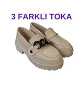 YAZKIŞ Kadın Siyah Cilt Üzeri 3 Çeşit değişen Tokalı Kalın Taban Babet - 2
