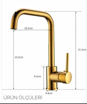 Sardıcı Melfa Series Gold 5 Yıl Garanti Süreli Çift Su Girişli Pirinç Malzeme Mutfak Bataryası PRA-7745376-5144 - 6