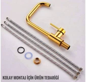 Sardıcı Melfa Series Gold 5 Yıl Garanti Süreli Çift Su Girişli Pirinç Malzeme Mutfak Bataryası PRA-7745376-5144 - 5