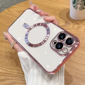 Apple iPhone 15 Pro Max için Magsafe ile uyumlu Kılıf Kamera Lensli Korumalı Şeffaf Silikon Kapak - 6