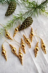 10 Adet Parlayan Gold Boncuklu Yılbaşı Ağaç Süsü  - Mini Süs - 1